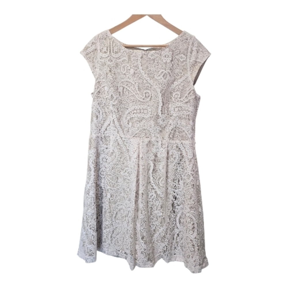 Liz Claiborne Boho Bridal Romantic Champagne White Paisley Lace Overlay Dress 16